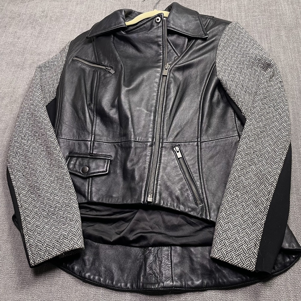 G.I.L.I. Womens Black Genuine Leather Moto Jacket High Low Hem Size 12